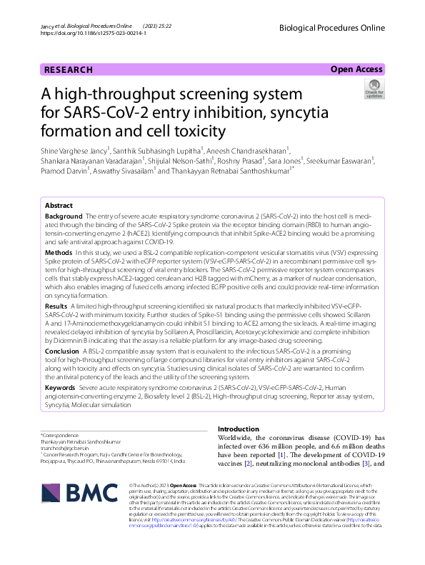 (PDF) A high-throughput screening system for SARS-CoV-2 entry ...