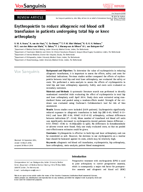 (PDF) Erythropoietin to reduce allogeneic red blood cell transfusion in ...