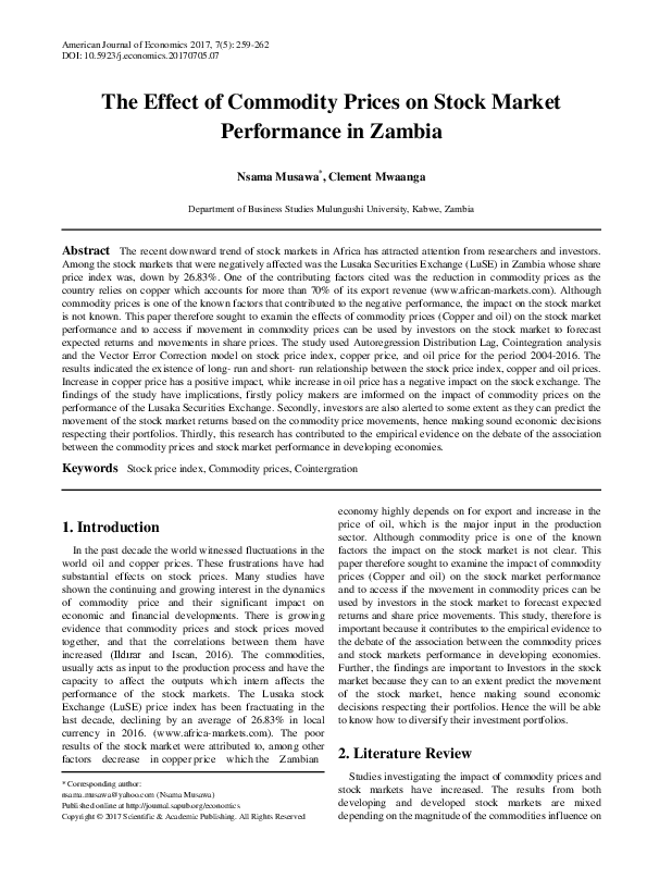 (PDF) The Effect of Commodity Prices on Stock Market Performance in Zambia