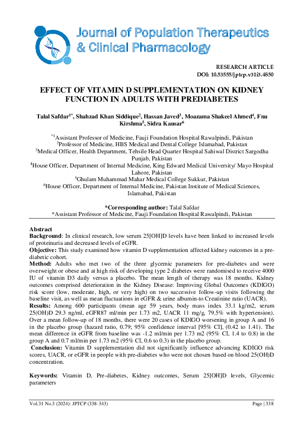 (PDF) Effect of Vitamin D Supplementation on Kidney Function in Adults ...