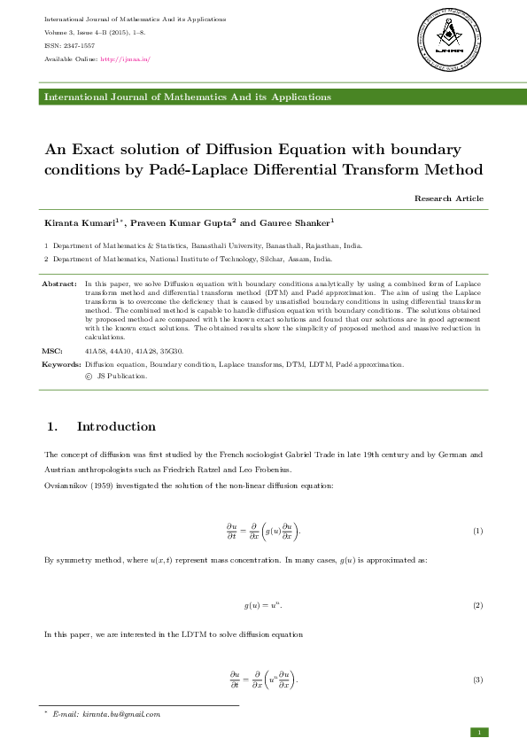 (PDF) An Exact solution of Diffusion Equation with boundary conditions ...