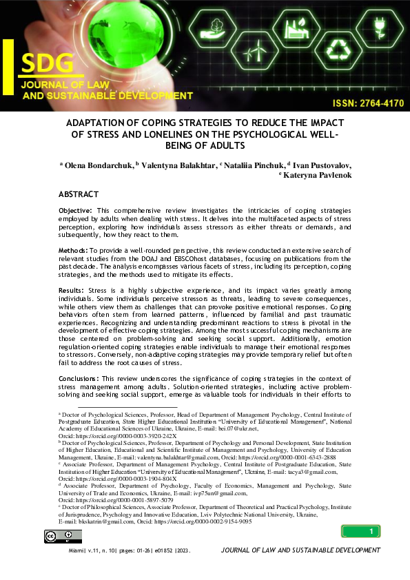 (PDF) ADAPTATION OF COPING STRATEGIES TO REDUCE THE IMPACT OF STRESS ...