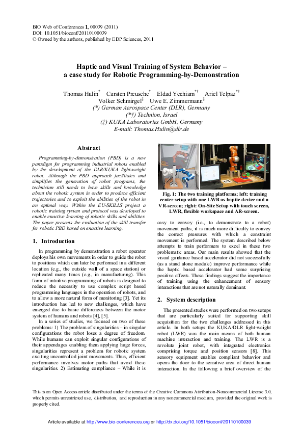 (PDF) Haptic and Visual Training of System Behavior – a case study for ...