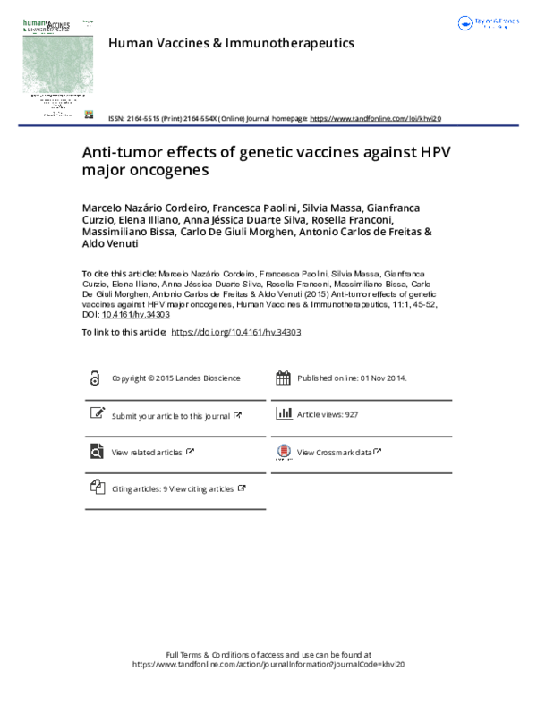 (PDF) Anti-tumor effects of genetic vaccines against HPV major oncogenes