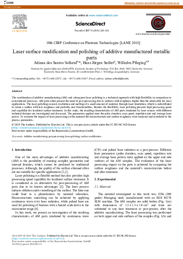 (PDF) Laser surface modification and polishing of additive manufactured ...