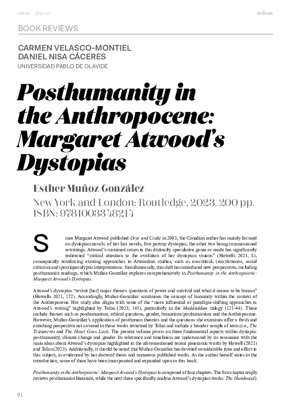 (PDF) REVIEW of Esther Muñoz-González, Posthumanity in the Anthropocene ...