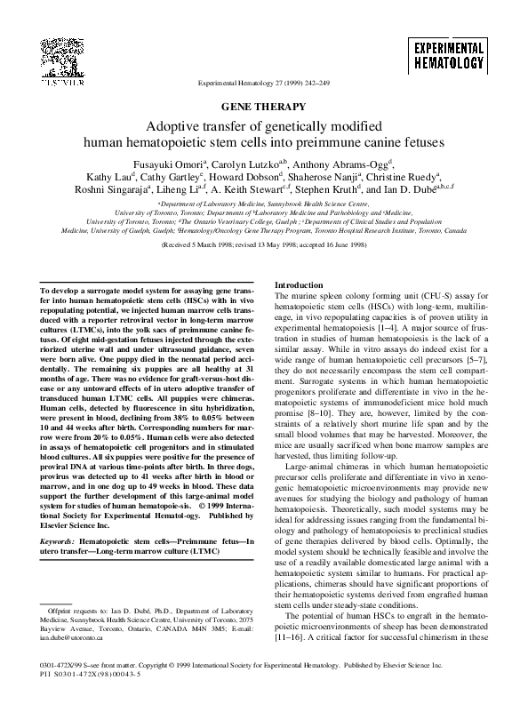 (PDF) Adoptive transfer of genetically modified human hematopoietic ...