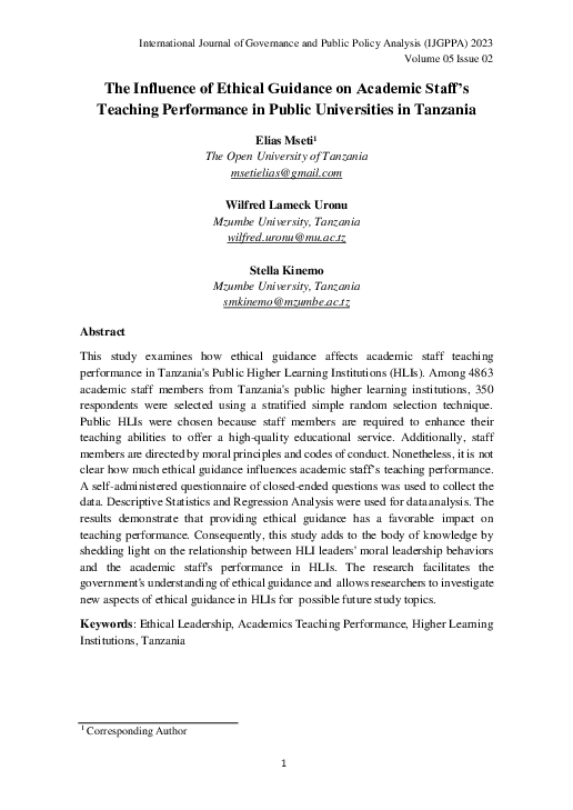 (PDF) The Influence of Ethical Guidance on Academic Staff’s Teaching ...