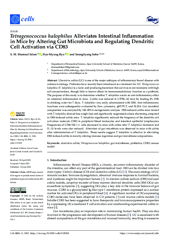(PDF) Tetragenococcus halophilus Alleviates Intestinal Inflammation in ...