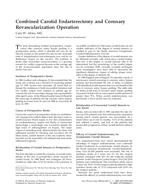 (PDF) Combined carotid endarterectomy and coronary revascularization ...