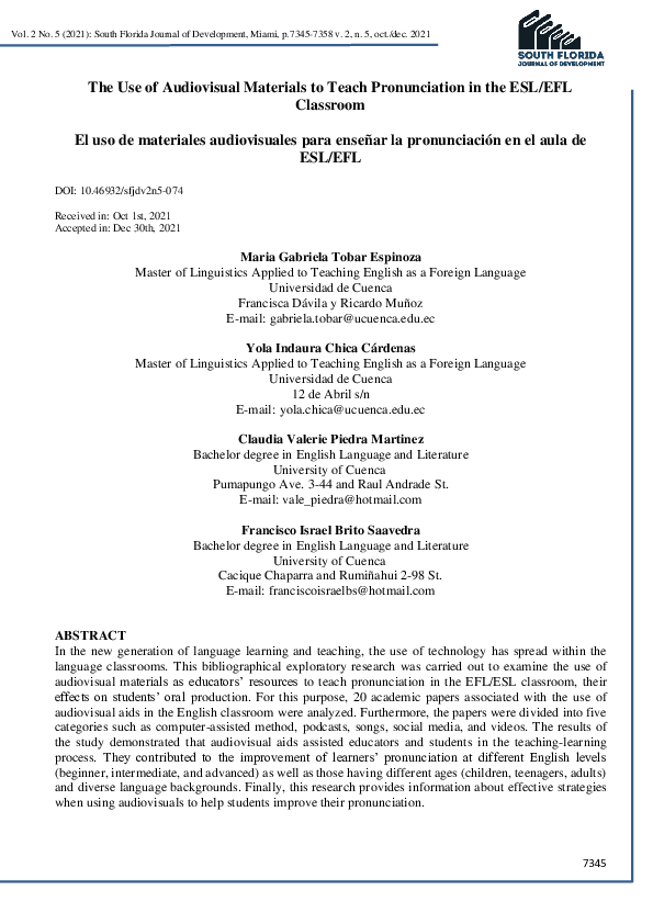 (PDF) The Use of Audiovisual Materials to Teach Pronunciation in the ...