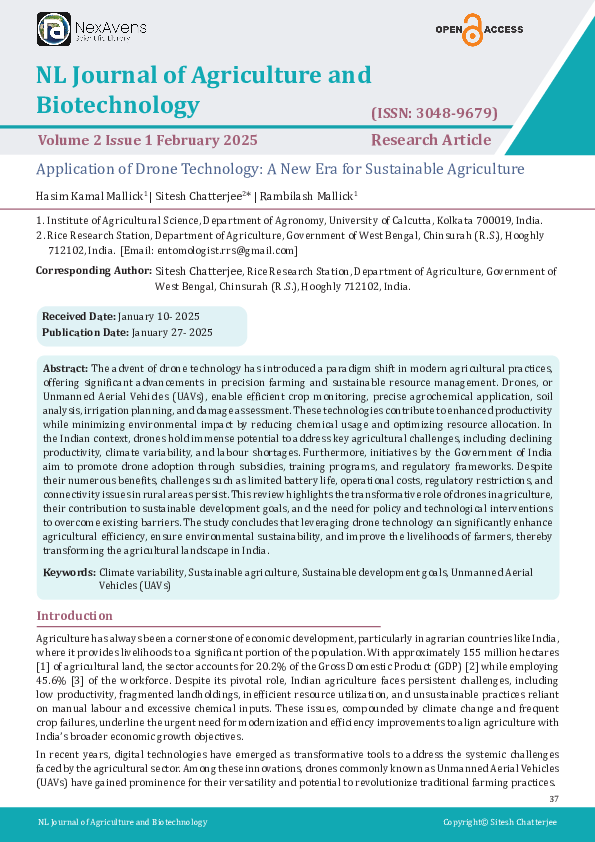 (PDF) Application of Drone Technology: A New Era for Sustainable ...