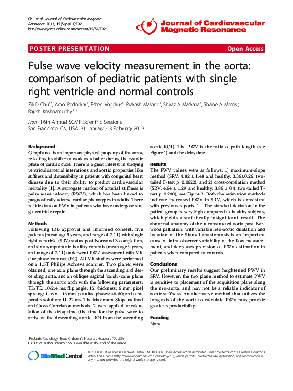(PDF) Pulse wave velocity measurement in the aorta: comparison of ...