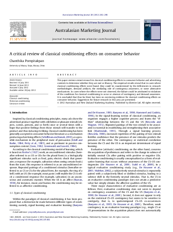 (PDF) A Critical Review of Classical Conditioning Effects on Consumer ...