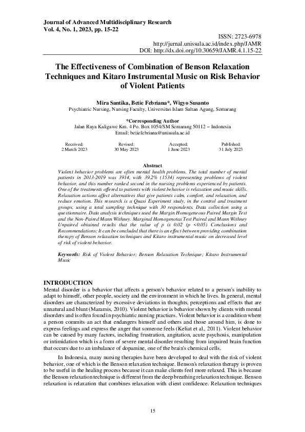 (PDF) The Effectiveness of Combination of Benson Relaxation Techniques ...