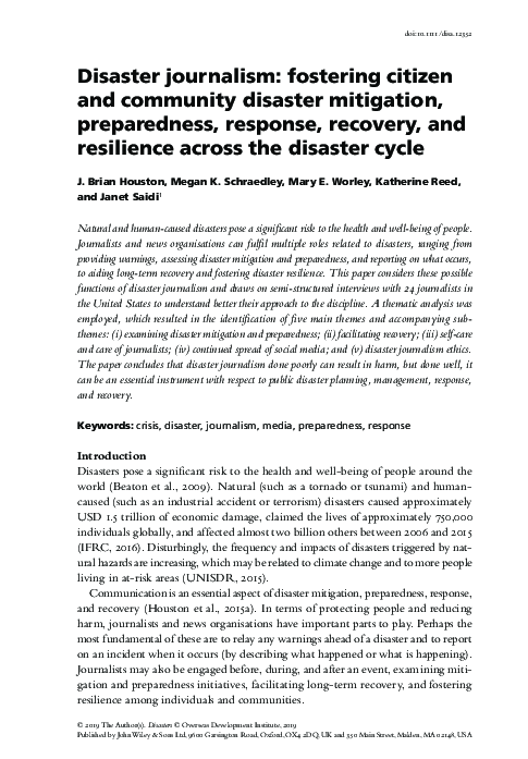(PDF) Disaster journalism: fostering citizen and community disaster ...
