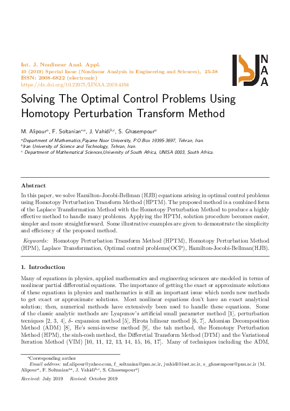 (PDF) Solving The Optimal Control Problems Using Homotopy Perturbation ...