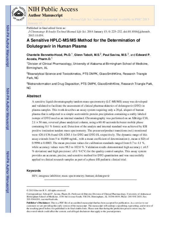 (PDF) A sensitive HPLC–MS/MS method for the determination of ...