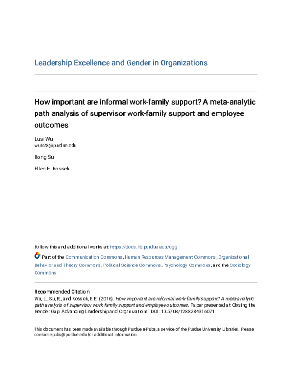 (PDF) How important are informal work-family support? A meta-analytic ...