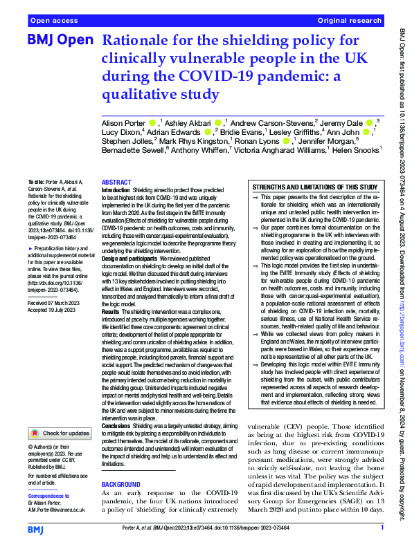 (PDF) Rationale for the shielding policy for clinically vulnerable ...