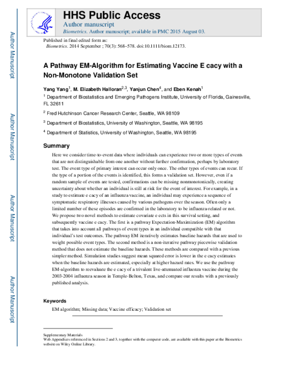 (PDF) A pathway EM-algorithm for estimating vaccine efficacy with a non ...