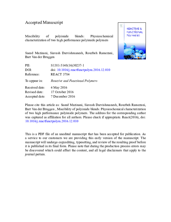 (PDF) Miscibility of polyimide blends: Physicochemical characterization ...
