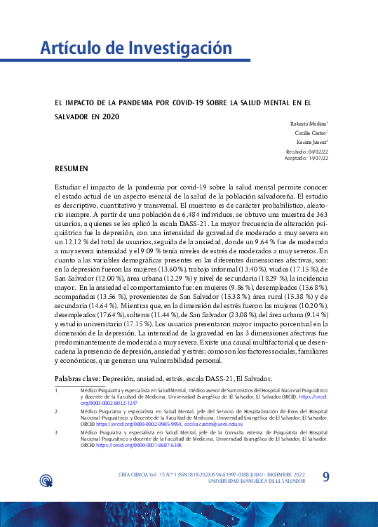 (PDF) El impacto de la pandemia por Covid-19 sobre la salud mental en ...