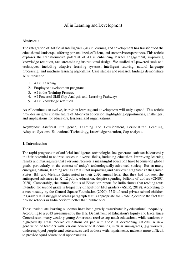 (PDF) AI in Learning and Development
