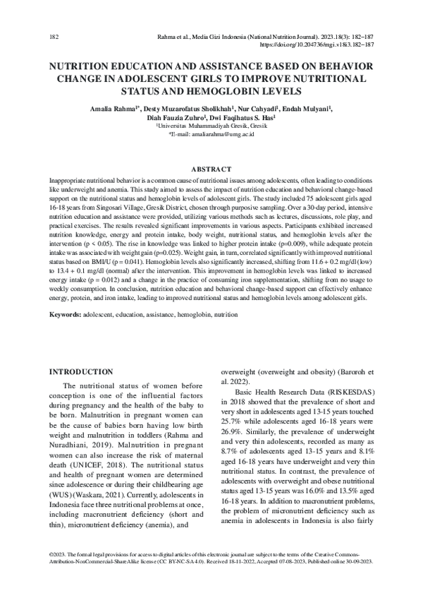 (PDF) Nutrition Education and Assistance Based on Behavior Change in ...