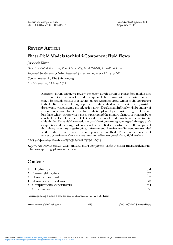 (PDF) Phase-Field Models for Multi-Component Fluid Flows