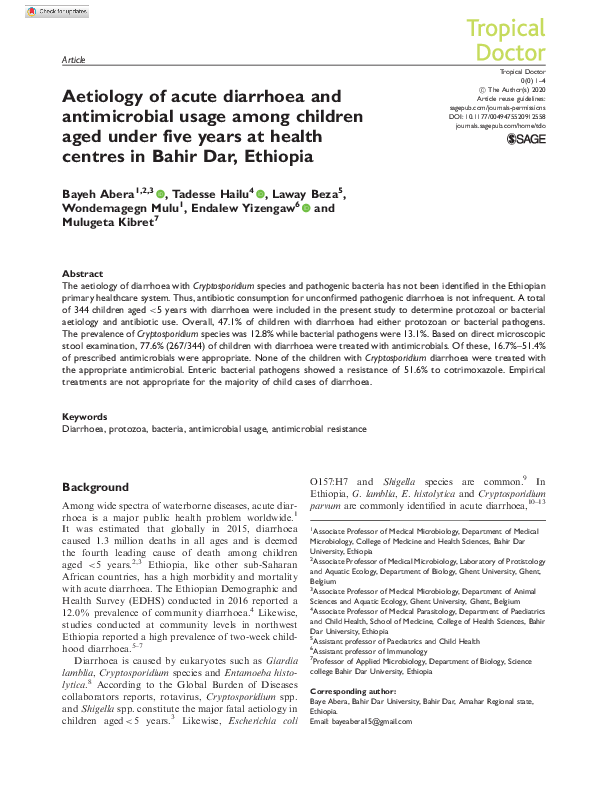 (PDF) Aetiology of acute diarrhoea and antimicrobial usage among ...