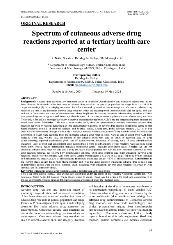 (PDF) Spectrum of cutaneous adverse drug reactions reported at a ...