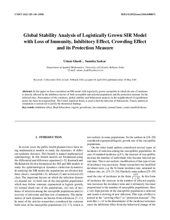 (PDF) Global Stability Analysis of Logistically Grown SIR Model with ...