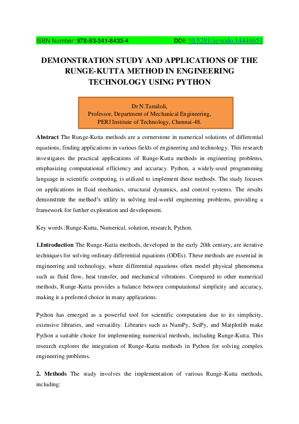 (PDF) DEMONSTRATION STUDY AND APPLICATIONS OF THE RUNGE-KUTTA METHOD IN ...