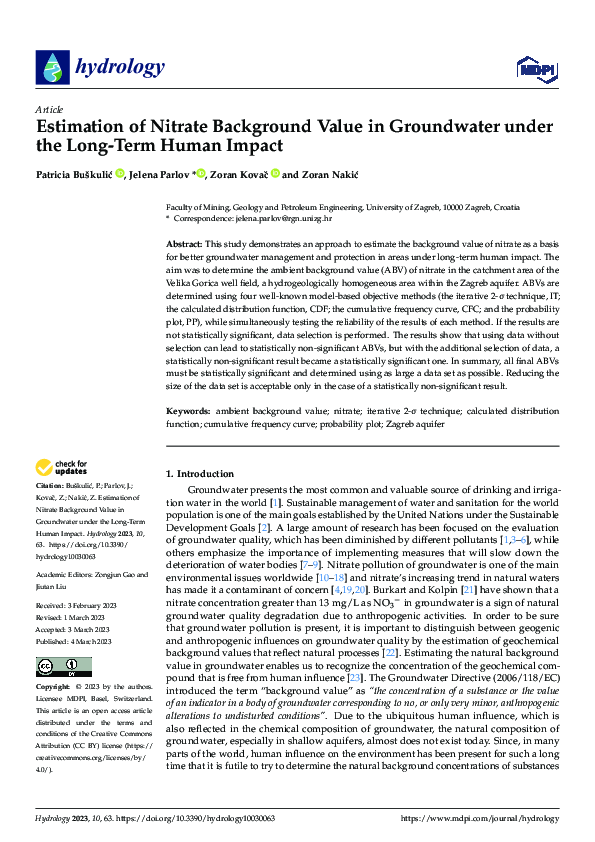(PDF) Estimation of Nitrate Background Value in Groundwater under the ...