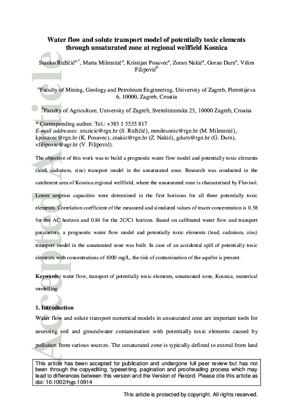 (PDF) Water flow and solute transport model of potentially toxic ...