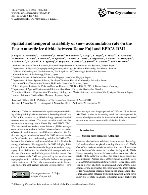 (PDF) Spatial and temporal variability of snow accumulation rate on the ...