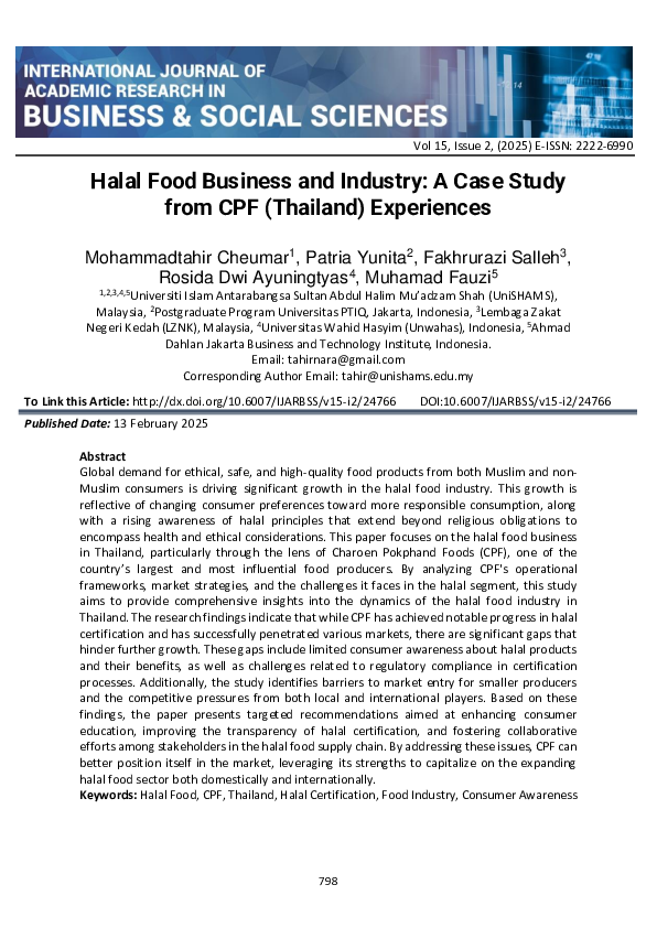 (PDF) Halal Food Business and Industry: A Case Study from CPF (Thailand ...
