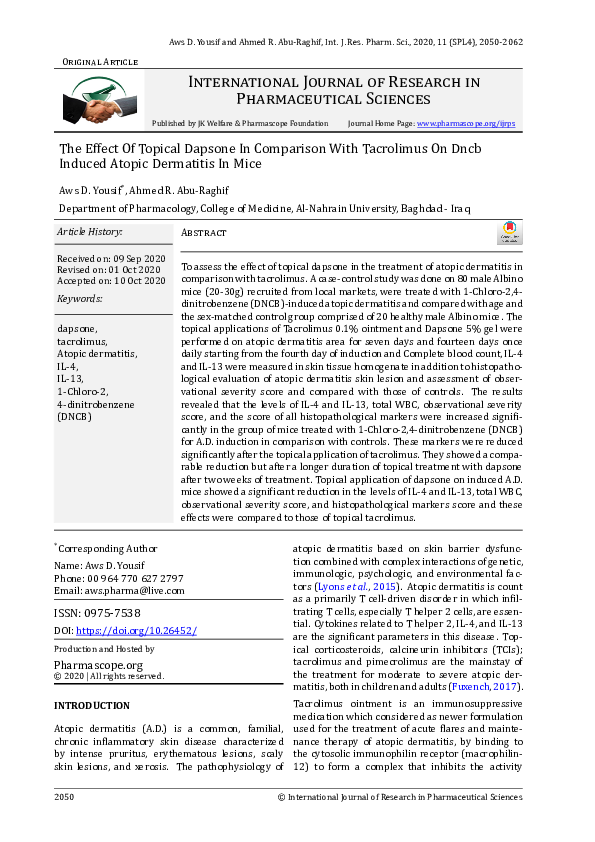 (PDF) The Effect of Topical Dapsone In Comparison With Tacrolimus On ...