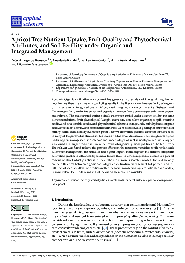 (PDF) Apricot Tree Nutrient Uptake, Fruit Quality and Phytochemical ...