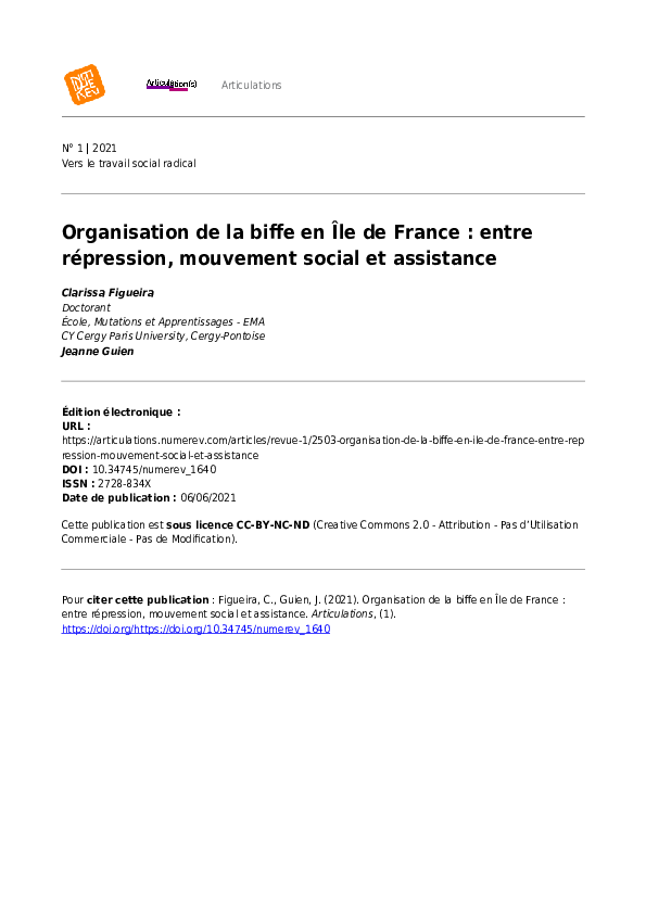 (PDF) Organisation de la biffe en Île de France : entre répression ...