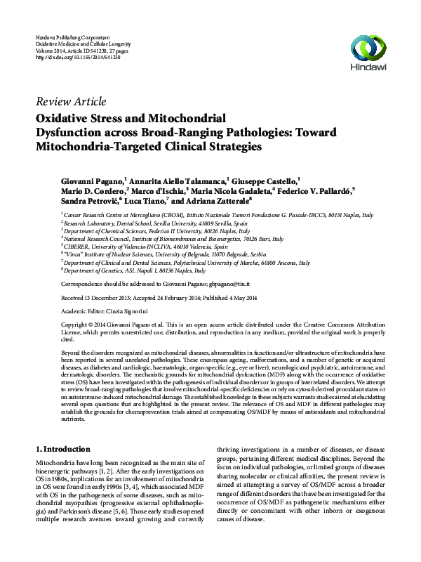 (PDF) Oxidative Stress and Mitochondrial Dysfunction across Broad ...