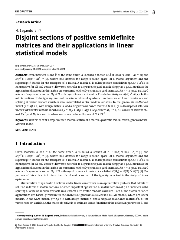 (PDF) Disjoint sections of positive semidefinite matrices and their ...