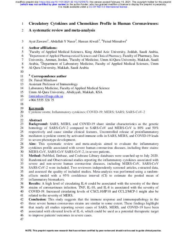 (PDF) Circulatory Cytokines and Chemokines Profile in Human ...