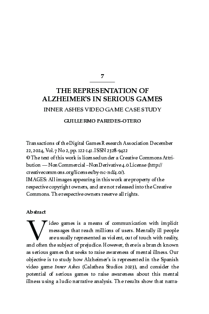(PDF) THE REPRESENTATION OF ALZHEIMER'S IN SERIOUS GAMES INNER ASHES ...