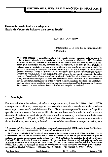 (PDF) Uma tentativa de traduzir e adaptar a Escala de Valores de ...
