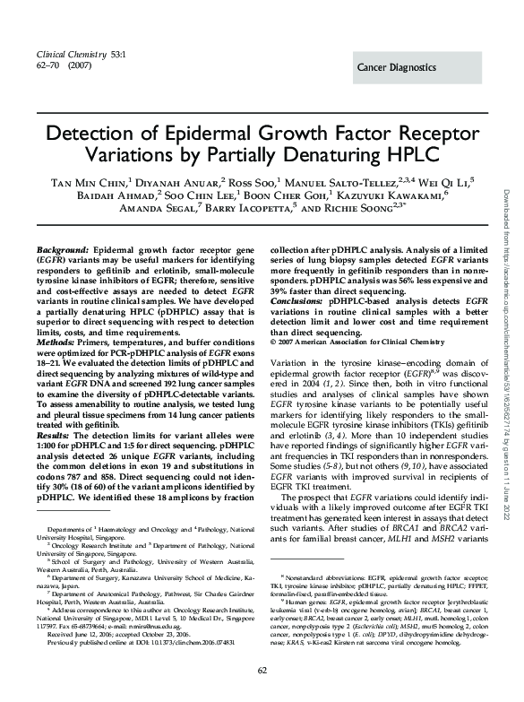 (PDF) Detection of Epidermal Growth Factor Receptor Variations by ...