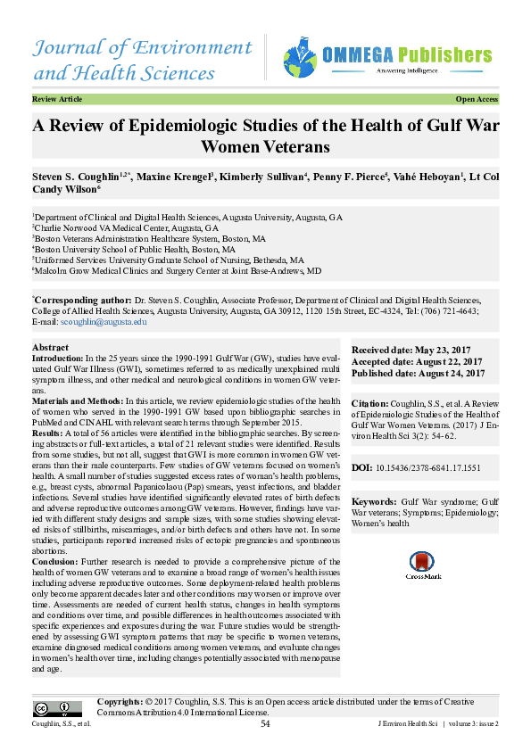 (PDF) A Review of Epidemiologic Studies of the Health of Gulf War Women ...