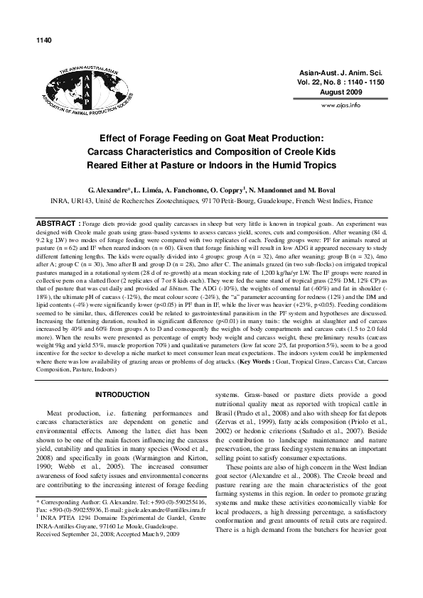 (PDF) Effect of Forage Feeding on Goat Meat Production: Carcass ...