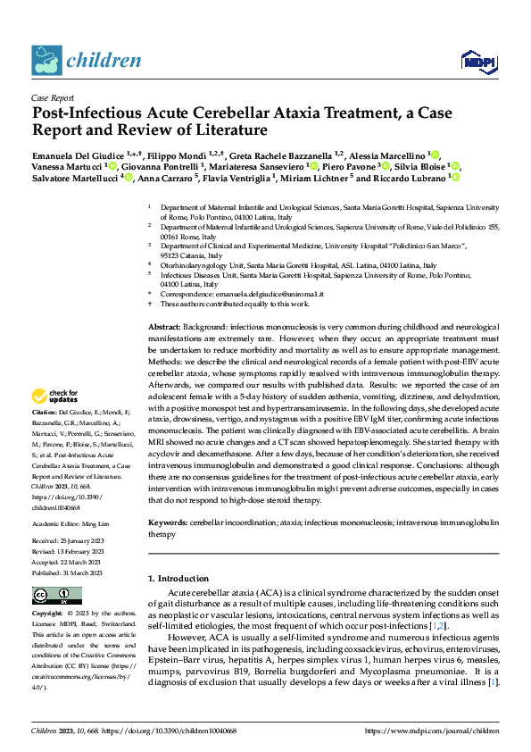 (PDF) Post-Infectious Acute Cerebellar Ataxia Treatment, a Case Report ...